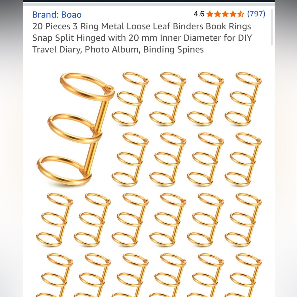 BNWT 20 Pieces 3 Ring Metal Loose Leaf Binders Book Rings